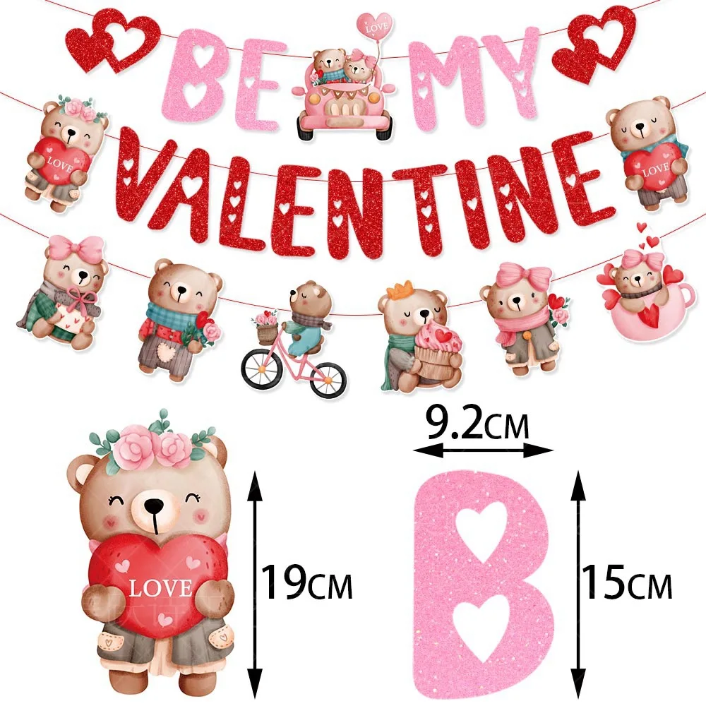 Valentine's day Decoration Valentine Teddy Hanging Bear Love Swirls Banner Decoration for Wedding Birthday Decoration Girls