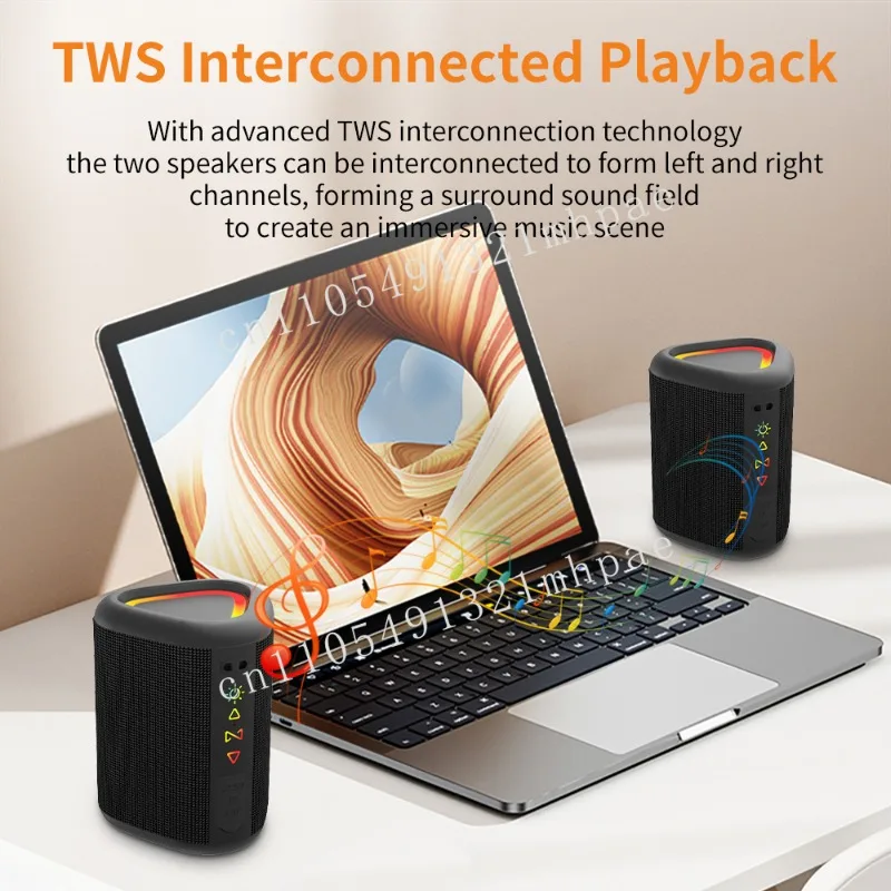 Newly Upgraded Portable BT5.3 Speaker, IPX7 Waterproof, Enhanced Bass, Color Light Emitting Diode Light, Outdoor Travel Speaker