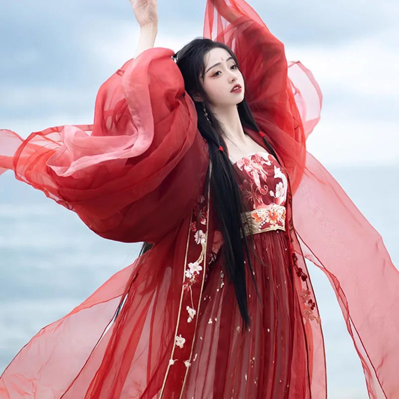 

Tang Dynasty Adult red Hanfu Women's New Party dress Ancient Skirt palace embroidered Costume Hanfu Full Set Chinese Hanfu Dress
