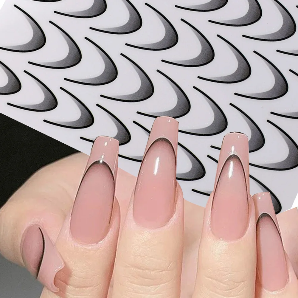 6 sztuk/zestaw francuskie naklejki na paznokcie gradientowe linie do Manicure naklejki do paznokci modne samoprzylepne końcówki do paznokci DIY dekoracje