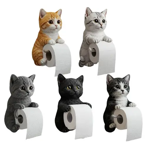 Soporte de papel higiénico para gatos, portarrollos de baño para gatos, estante para rollos montado en la pared, dispensador bonito para dormitorio, hogar, RV, baño, cocina de viaje