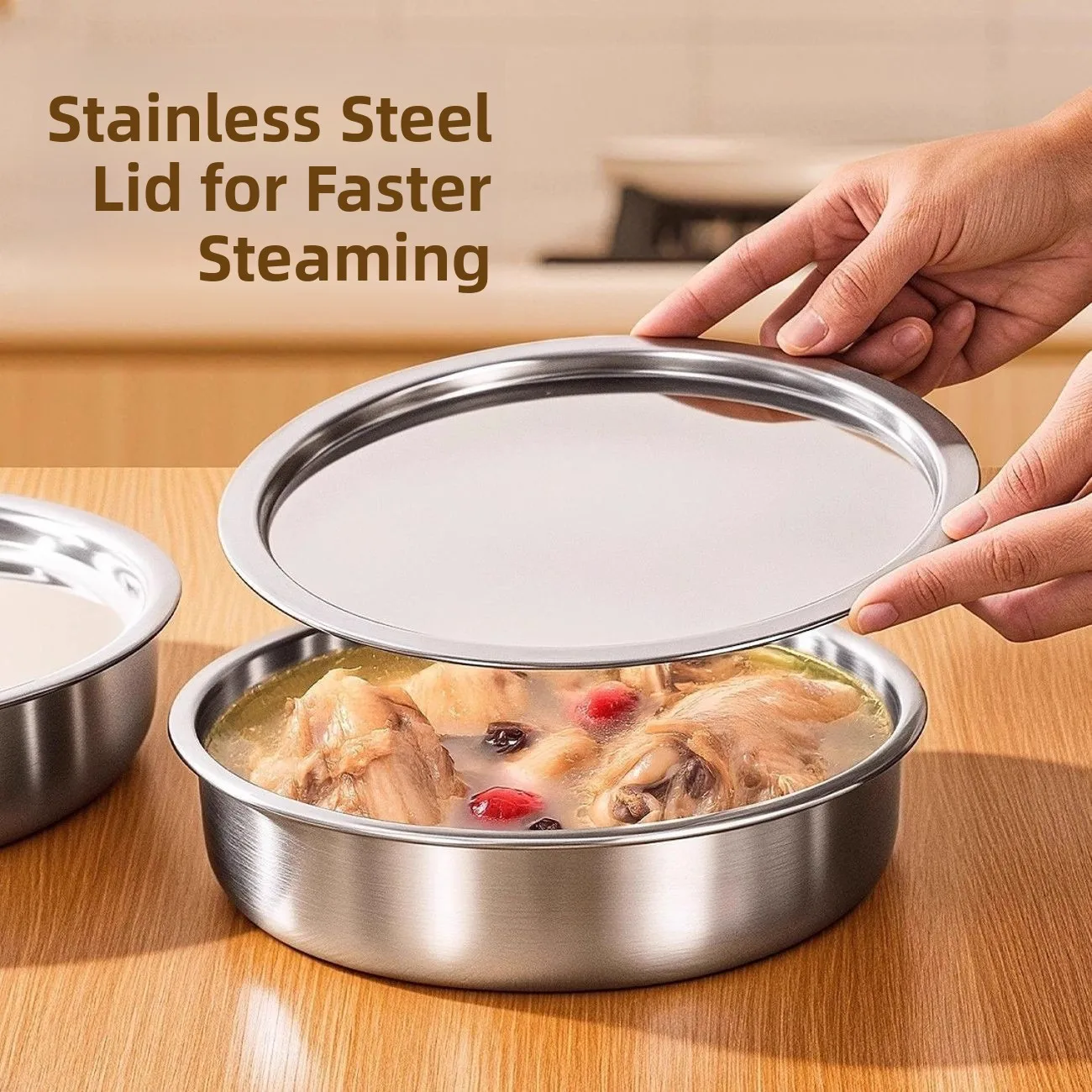 

Thiened Stainl Steel Steng Bowl Egg Pudding Special Sted Di with Lid Household Food ade Sted Bowl Soup Pot ...