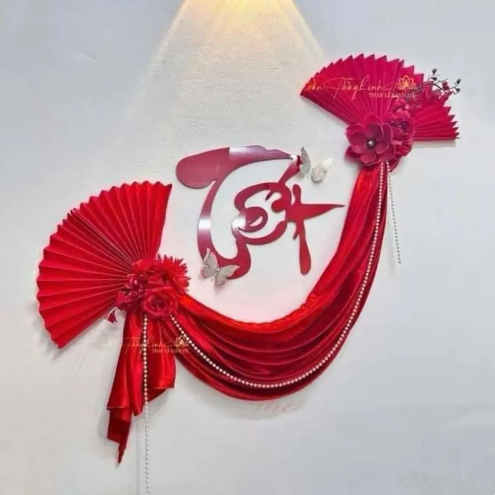 New Bow Wedding Celebration FU Paper Wall Window Door Hanging Decor Fan DIY New Year Flower Vietnam