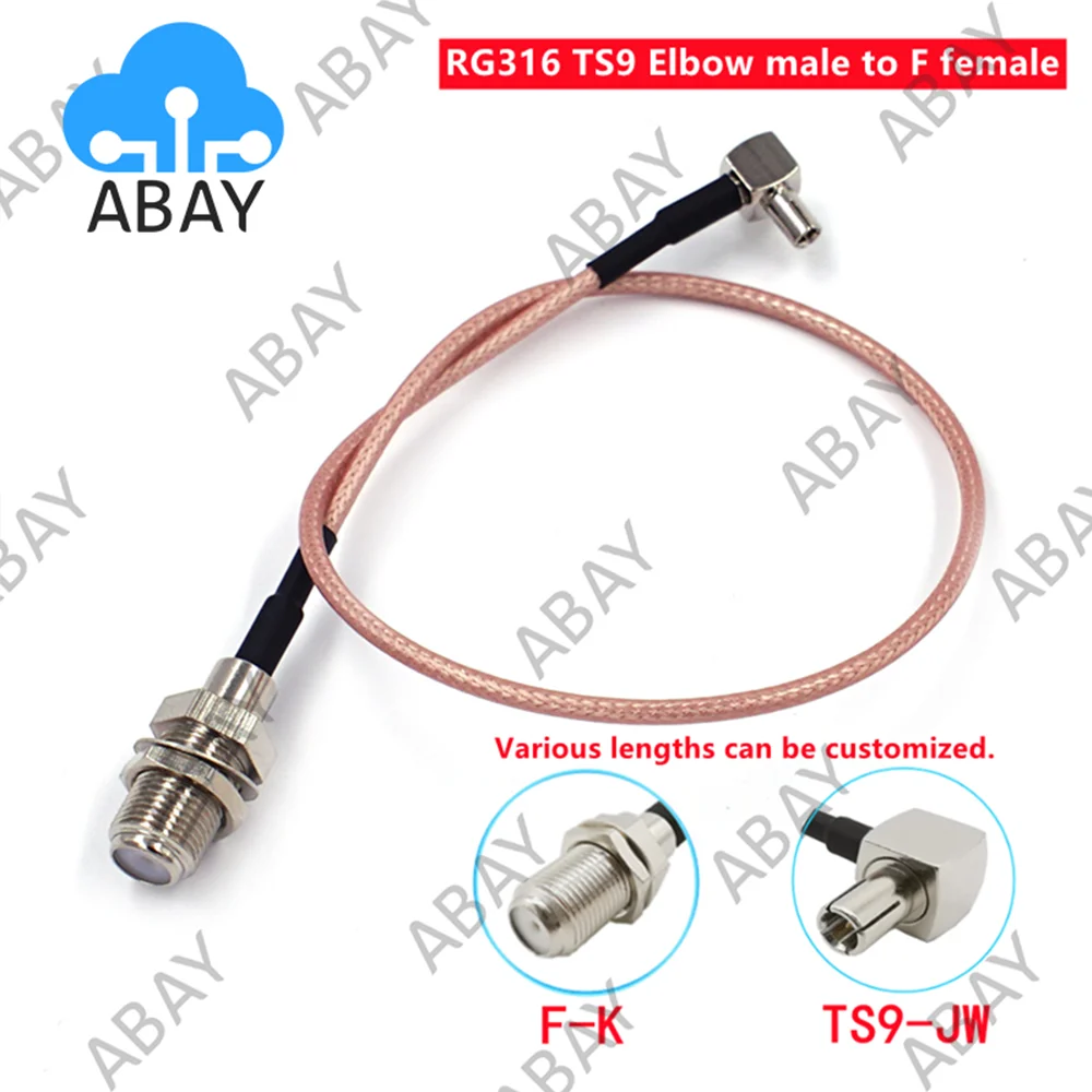 2Pcs F Female Jack to TS9 Male Right Angle Plug Pigtail Cable RG316 TS9 Elbow Extension Cable 15CM