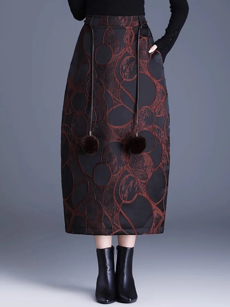 

Fashionable Embossed Jacquard Skirt For Women Autumn And Winter, High Waist Slimming Temperament Vintage Split Bud Skirt w1740