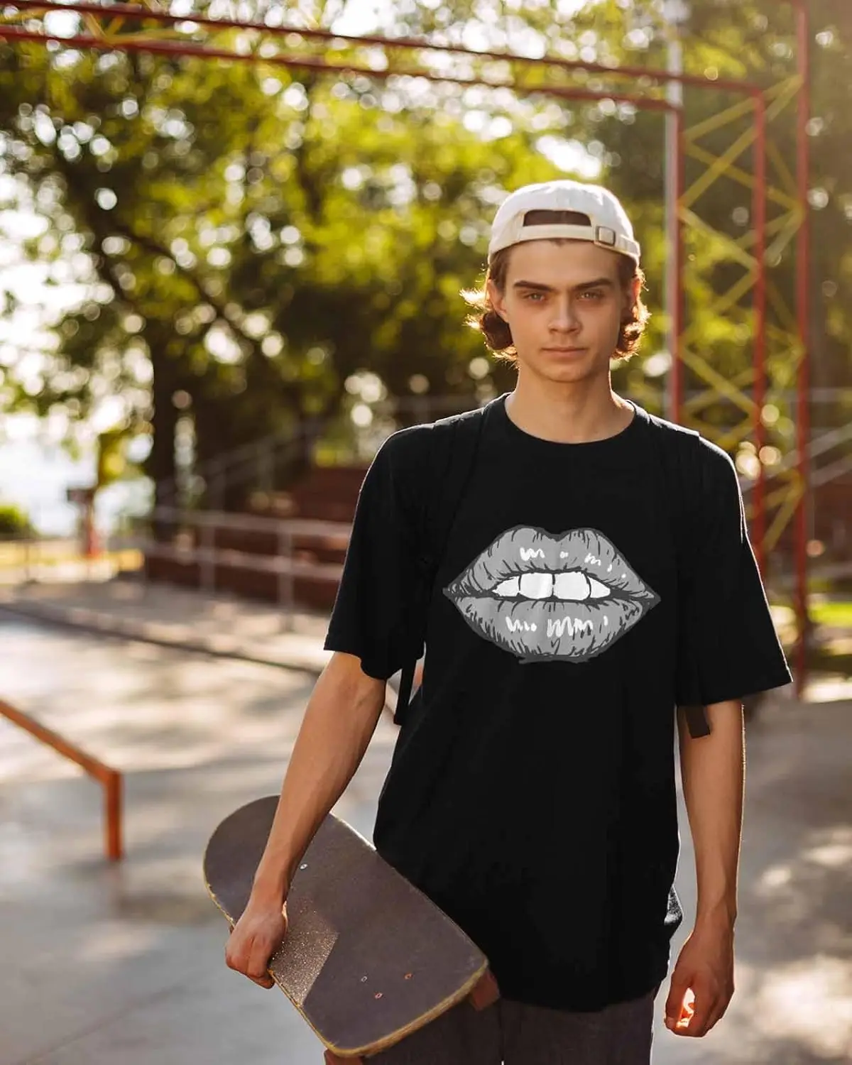 Novità T-shirt grafica Grigia Lip Mouth Cotton Girocollo Manica corta da uomo Magliette basic