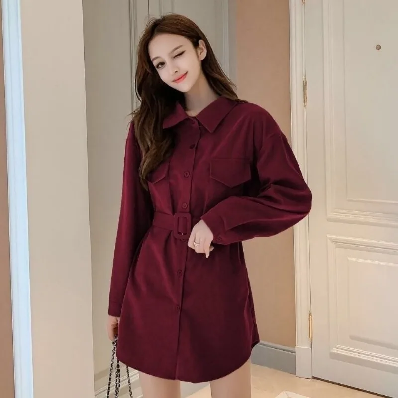 Corduroy Shirt Female New for Autumn/Winter Sense of Design Minority All-match Western Style Mid-length Style Long Sleeve Loose