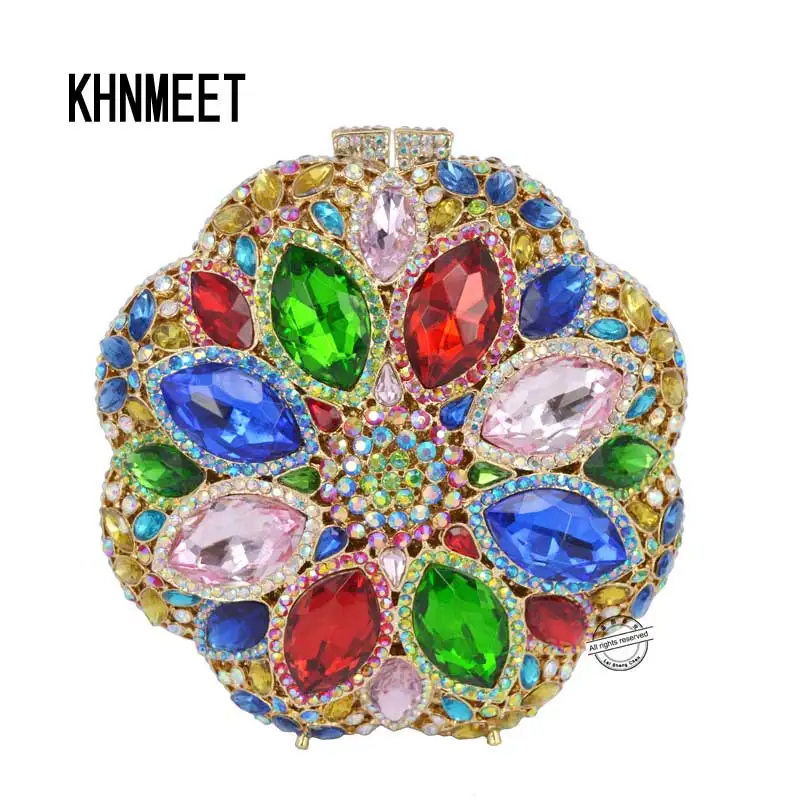 KHNMEET Fashion Luxury Colorful Diamond Crystal Evening Bags for Ladies Wholesale Party Prom Feast Purse Handbags sc251