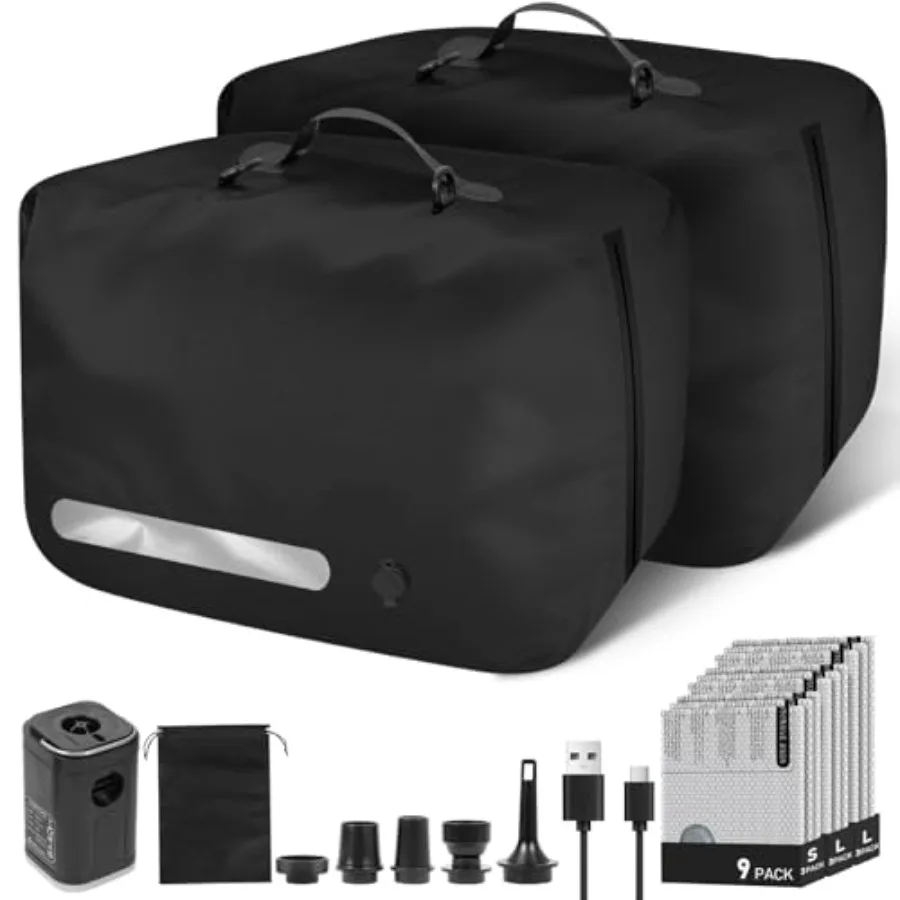 

Vacuum Compression Bags for Family Travel, Bedding Home Storage: 2×41L TPU 180 Wide Opening + 9 PAPE Bags S/M/L,Space-Saving, G