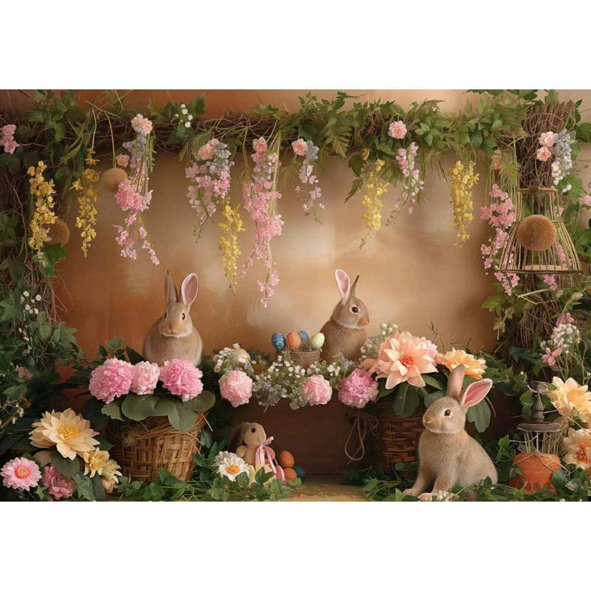 

Allenjoy Easter Spring Bunny Floral Backdrop