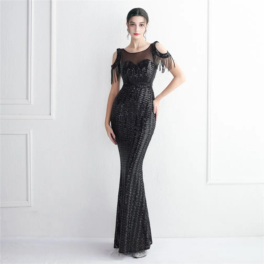 

Prom Dress O-Neck Sequin Evening Gown Mermaid Beading Ankle-Length Prom Dresses