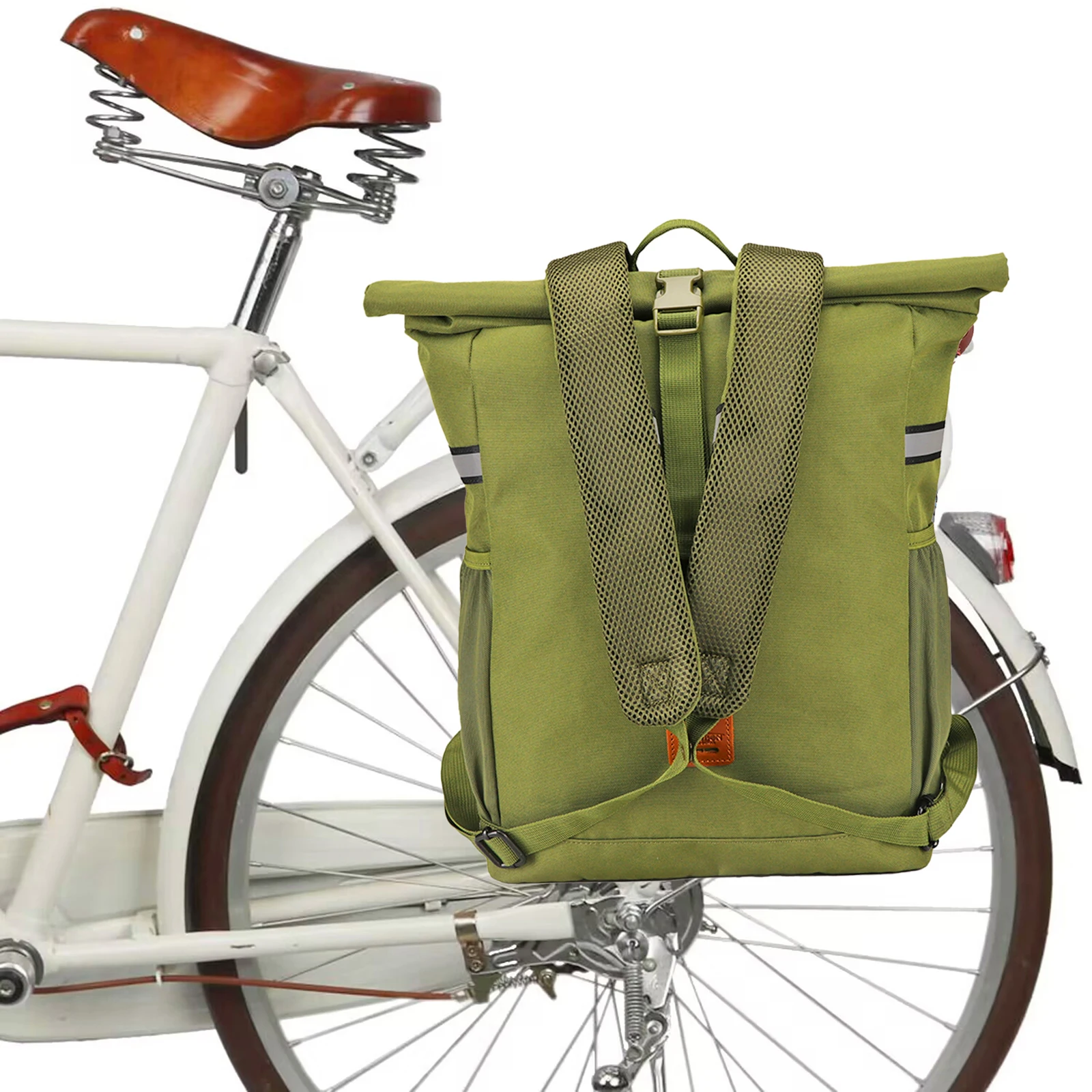 

Tourbon Bicycle Pannier Bike Seat Bag Nylon Shoulder Backpack Waterproof Leisure Daily School Bag Green Outdoor Riding Cycling