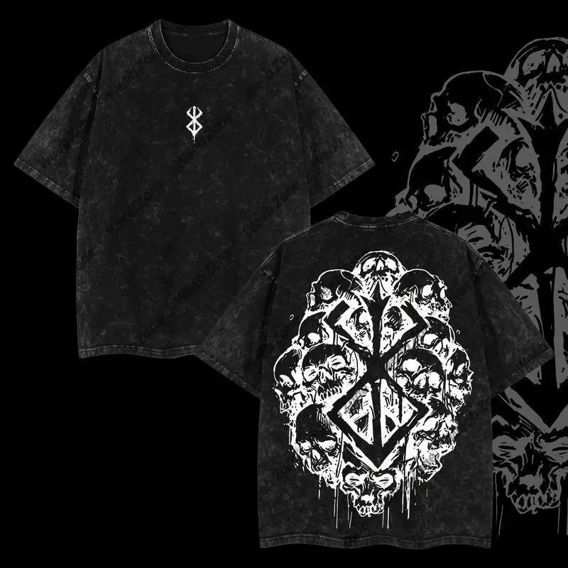 Unisex Oversize Anime Guts Skull Berserk Vintage T-Shirt Street Hip Hop Baumwolle Kurzarm Rundhals Print Casual Top