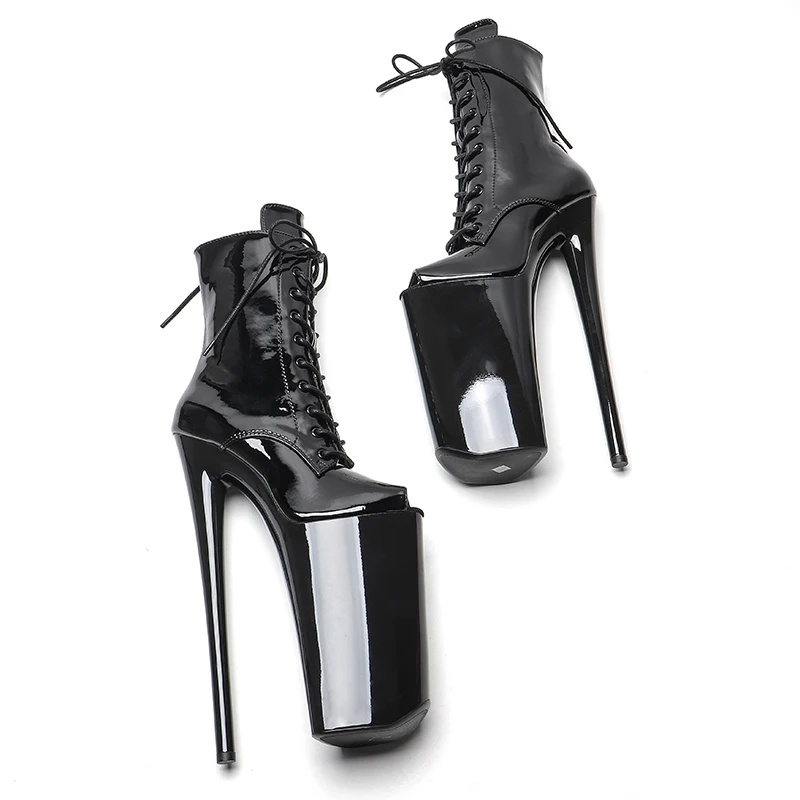 Leecabe 26CM/10inches Patent Upper small open toe sexy exotic High Heel platform party shoes Pole Dance boot