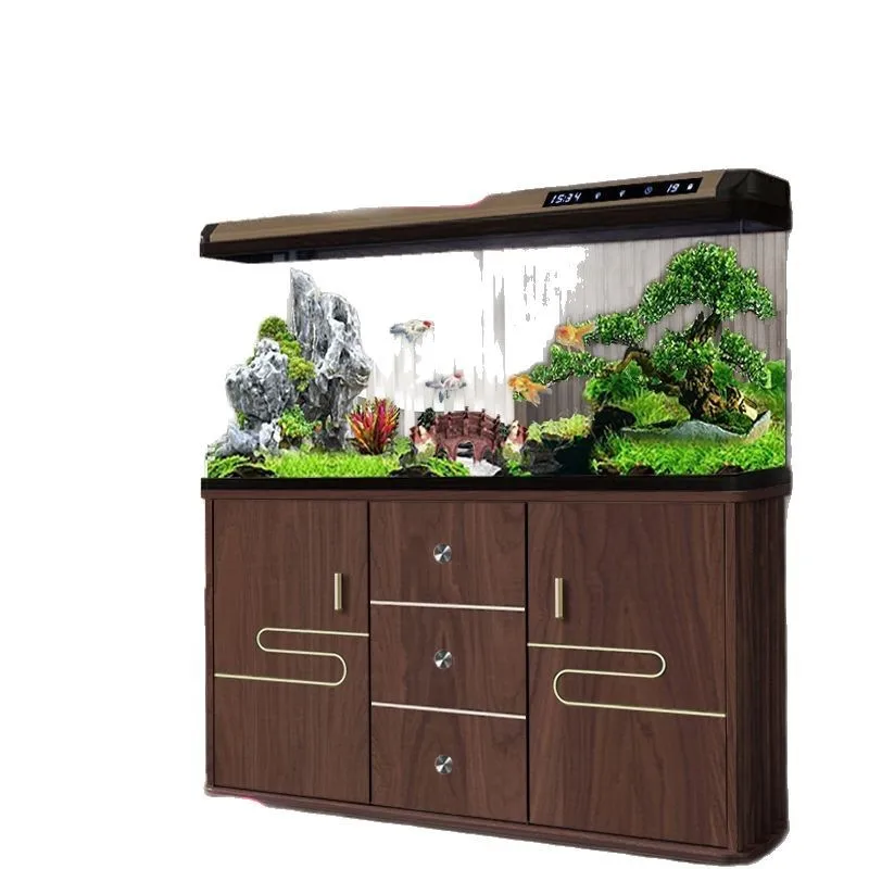 Fish tank aquarium large, medium and small living room household ultra-white glass lazy ecological water-free