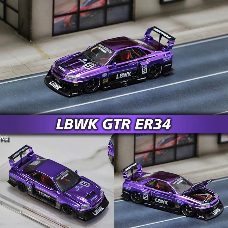 

SW In Stock 1:64 LBWK GTR ER34 Silhouette Electroplate Purple Diecast Diorama Car Model Collection Miniature Toys Street Weapon