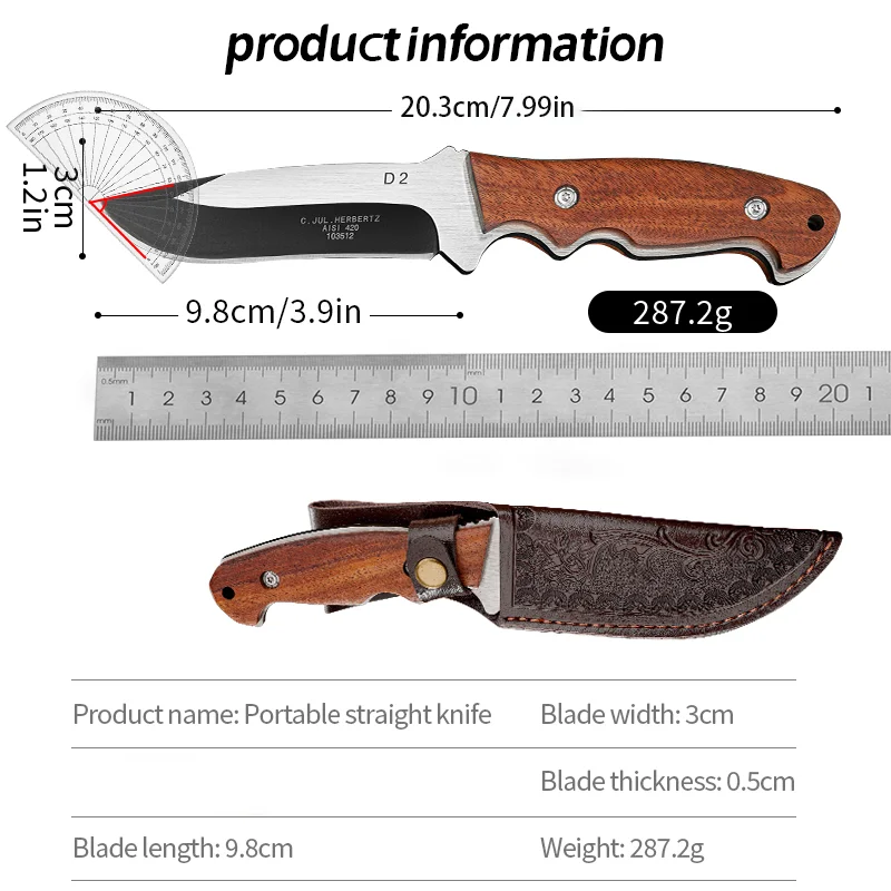 1 قطعة سكين المطبخ الفولاذ المقاوم للصدأ ، سكين قطع صلابة عالية ، شفرة EDC الثابتة ، سكين بقاء البرية ، سكين الدفاع عن النفس