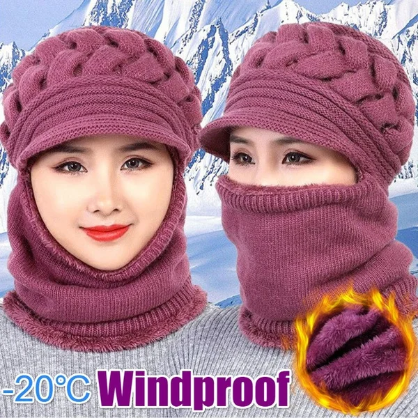 

Coral Fleece Winter Hat Beanies Women's Hat Scarf Warm Windproof Thick Wool Knitted Hats for Lady Double Layers Earflaps Caps