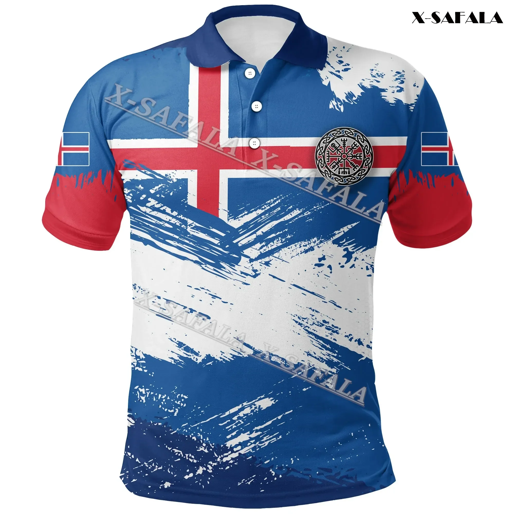 

Iceland Switzerland Flag Brush Style 3D Printed Polo Shirt Fitted Men Unisex Collar Short Sleeve Street Wear Casual Tee Top