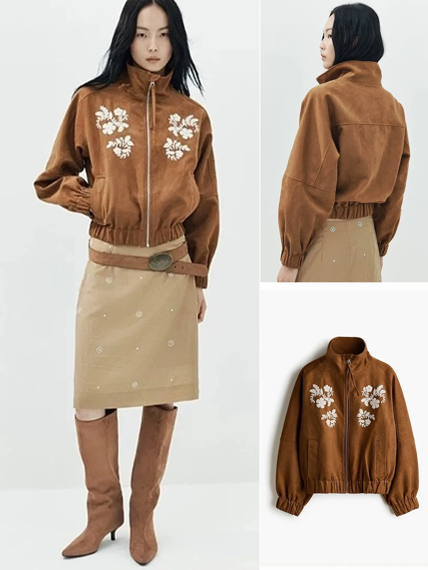 Fall New Women's Pilot Jacket Coat Long Sleeve Chimney Collar Insert Shoulder Pattern Decoration Casual Style Polyester Fiber