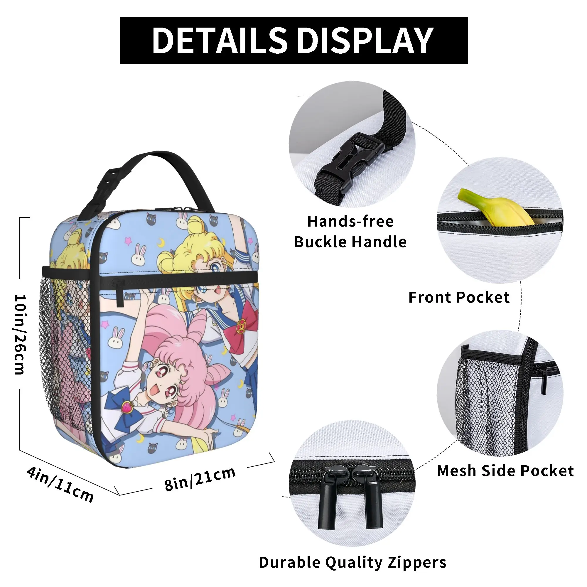 Sailors Moons Insulated Lunch Bags Cooler Bag Reusable,Lunch Container Anime Large Tote Lunch Box Food Bag Office  Picnic view 6