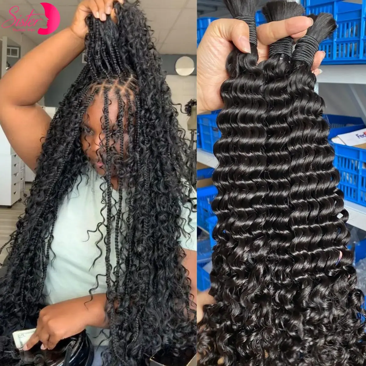 Deep Wave Bulk Human Hair for Boho Braids No Weft 100% Virgin Human Hair Bulk for Braiding Curly Extension Bundles for Women