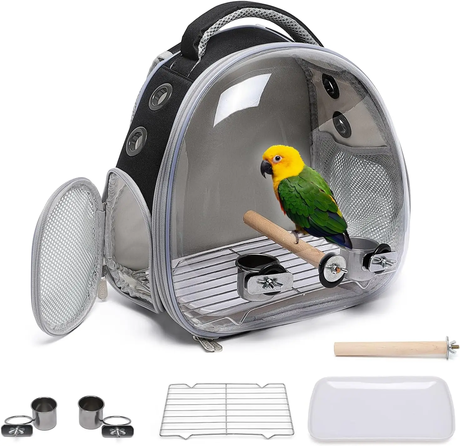 

Bird Carrier Cage, Pet Travel Carrier Backpack with Standing Perch,Parrot Cockatiel Carrier Bag, Food Bowl for Lovebirds Conures