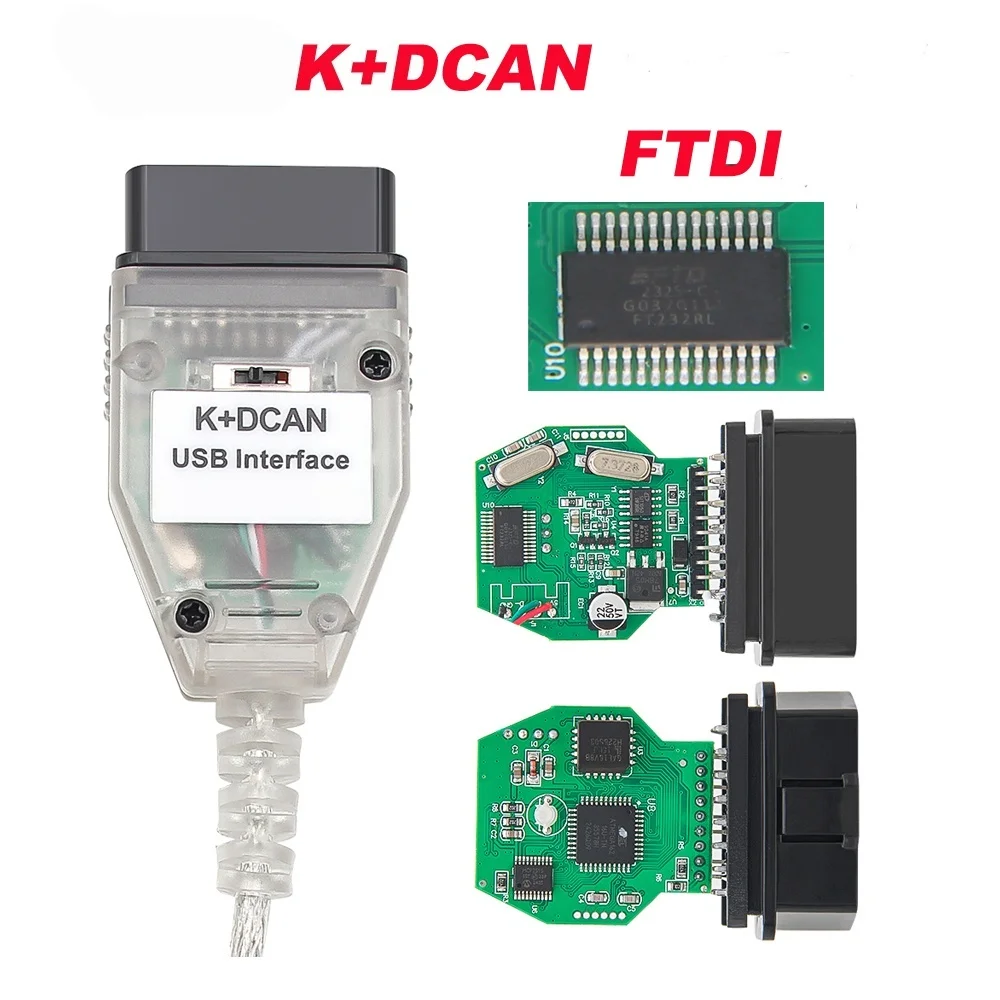 K DCAN K+CAN FTDI Chip OBD2 Auto Car Diagnostic Tools OBD 2 Scanner Switch USB Interface Cable K + DCAN OBD Diagnostic Cable