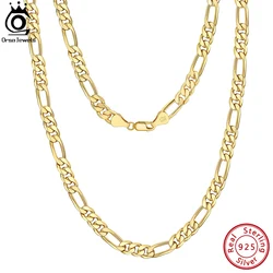 ORSA JEWELS 3.3mm 5mm Figaro Chain Necklace Genuine 925 Sterling Silver Figaro Chain Necklaces Hip Hop Punk Unisex 40-60cm SC34
