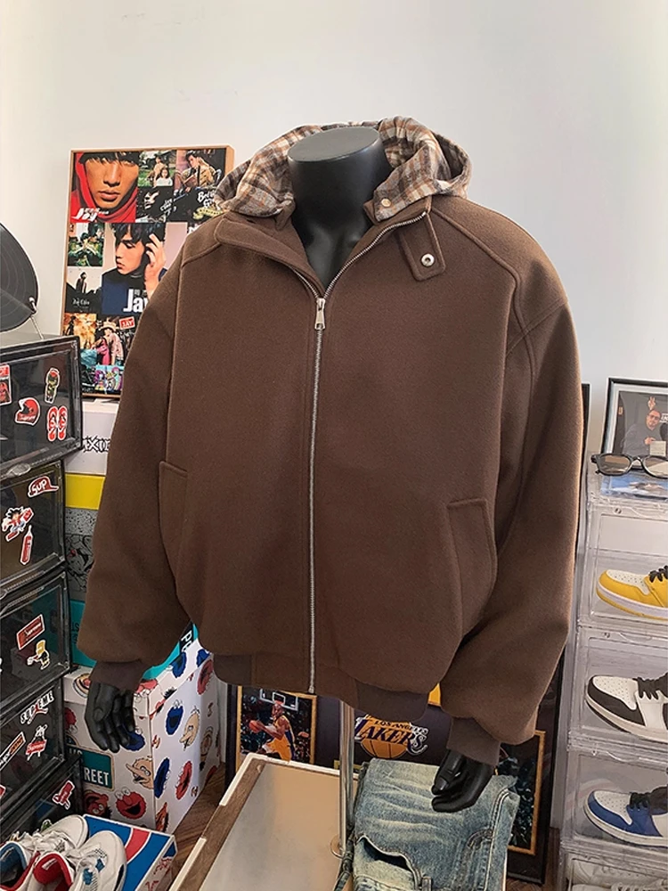 

Тяжелое клетчатое шерстяное пальто с капюшоном Cosite, хлопковое пальто, мужская осенне-зимняя верхняя одежда «Асфера», кофейный, коричневый, Merah Coffee