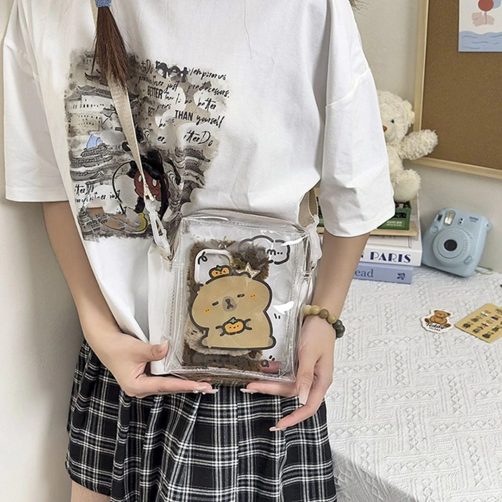 Koreaanse Stijl Capibara Schoudertas Pvc Munttas Transparante Messenger Tas Cartoon Capybara Crossbody Tas Verjaardagscadeau