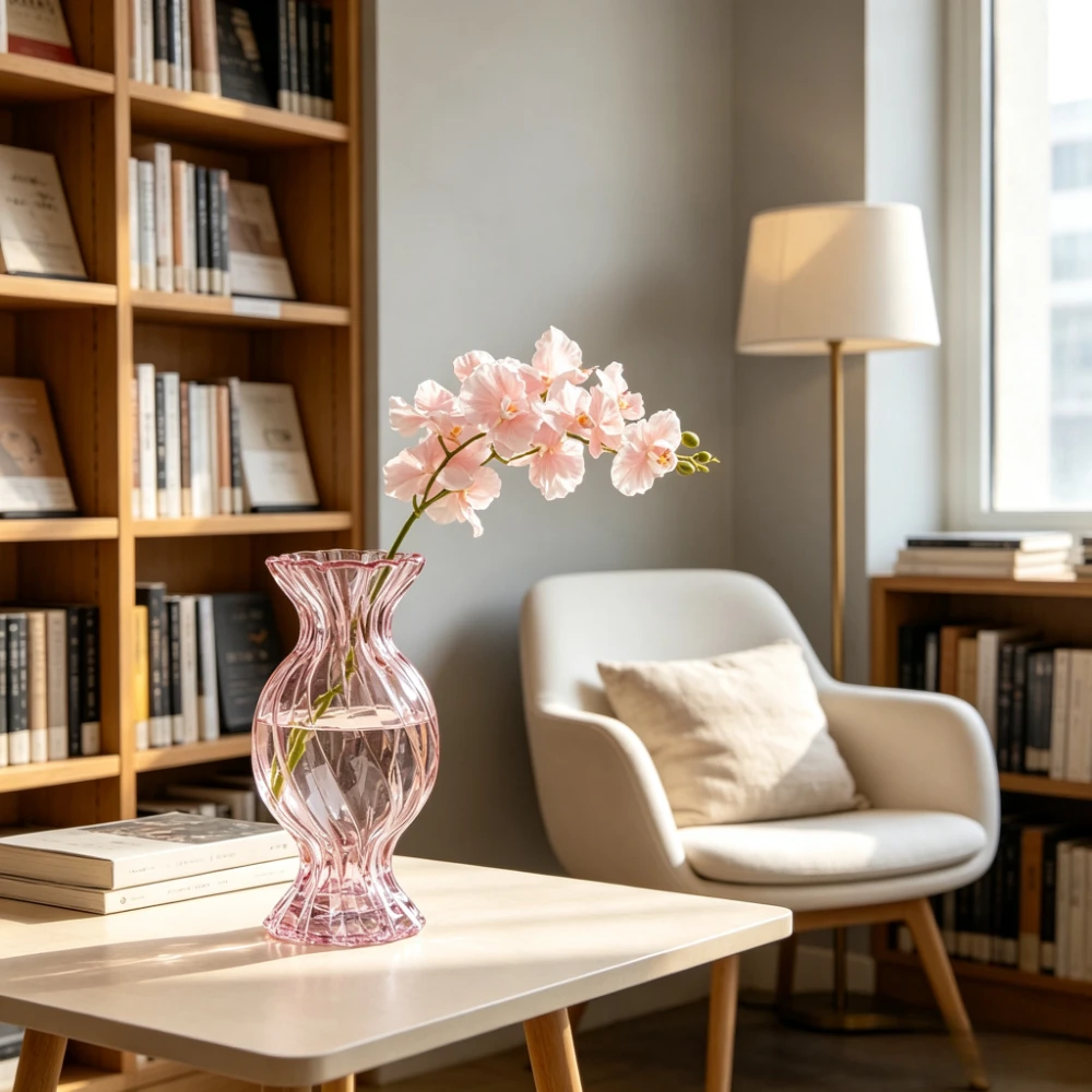 Nordic Style Curved Striped Glass Vase Colored Transparent Hydroponic Flower Vase Living Room Bookstore Decoration