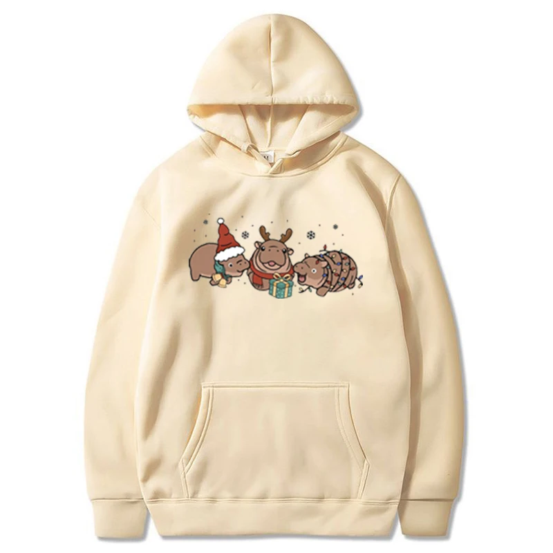 2024 Moo Deng Christmas Oversized Sweatshirt, Cute Moo Deng Hippo Plus Size Christmas Sweatshirt, Moo Deng and Christmas Tree