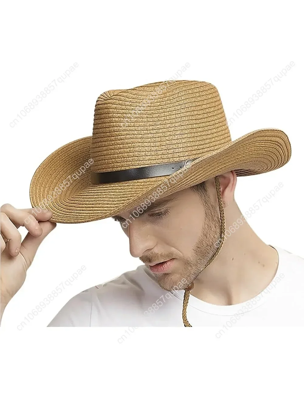

Cowboy Straw Sun Hat for Men UPF 50+ Summer Beach UV Panama Fedora Cowgirl Western Shapeable Brim Outdoor Cap with Belt
