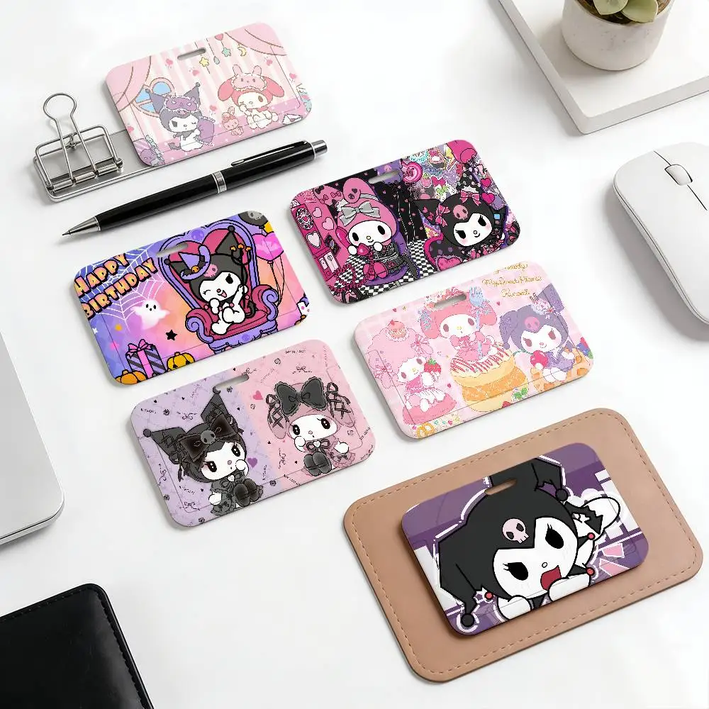 

cute cartoon kawaii art funny SRO k-Kuromi Sliding Card case ID Name Badge Holder Pass Work Card Cover Students Card Bus Holder