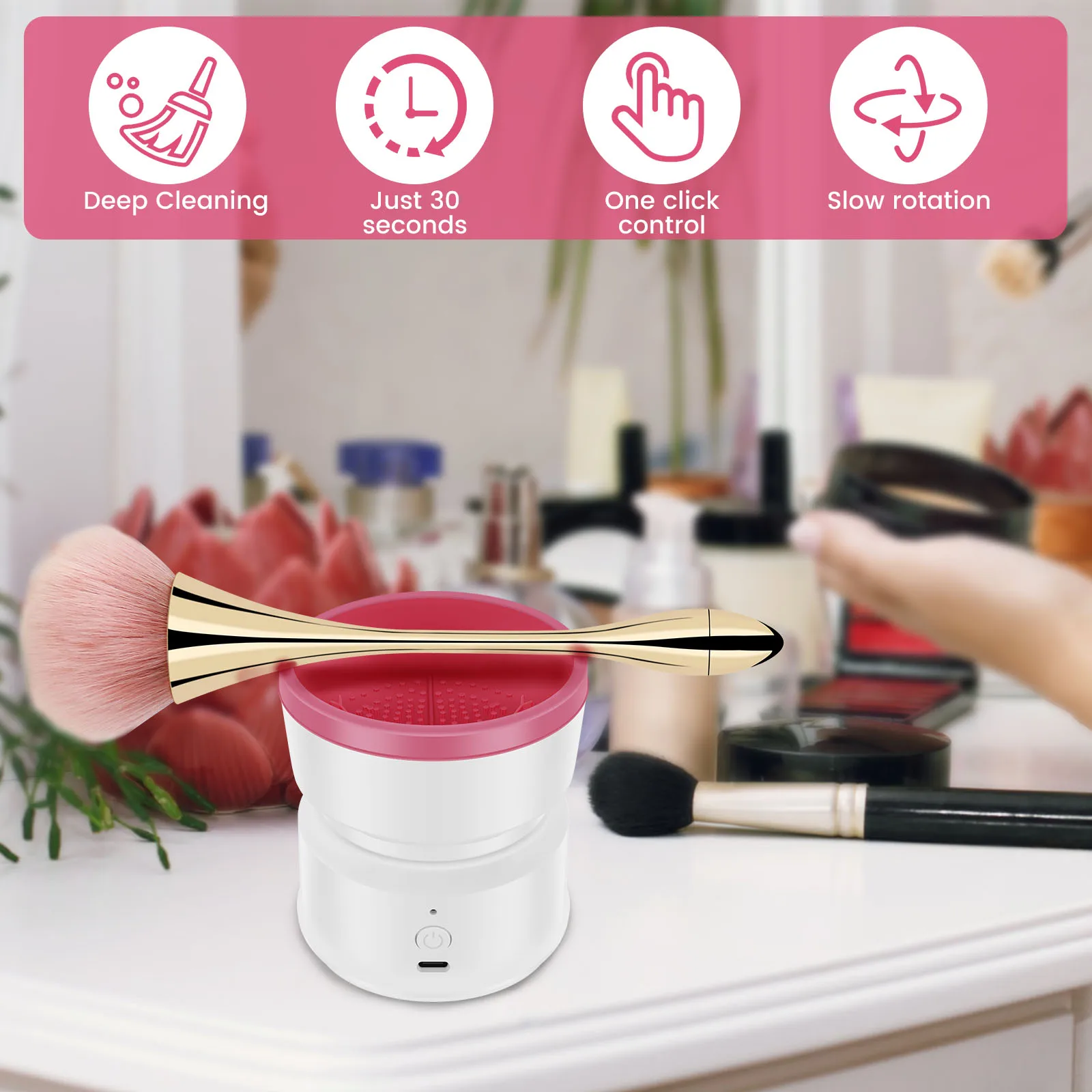 Makeup Brush Cleaner Electric Makeup Brush Cleaner Machine USB Rechargeable Cosmetic Brushes Cleaner Portable Automatic Makeup