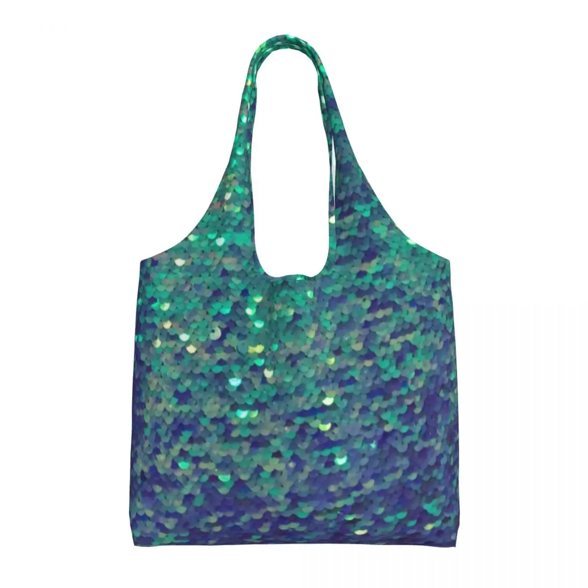 

Green Sparkle Shopping Bag Mermaid Sequin Print Female Gift Handbags Aesthetic Cloth School Bags