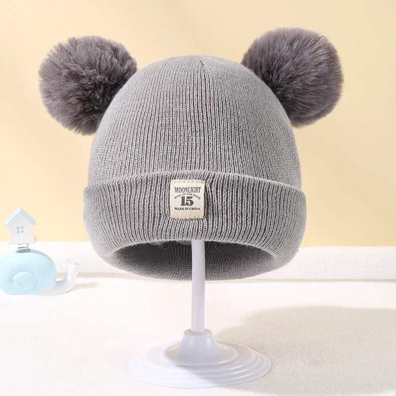 Autumn Winter Baby Warm Knitted Hats With Pom Kids Knit Beanie Hat Solid Color Children Hat For Boys Girls Accessories 0-3Y