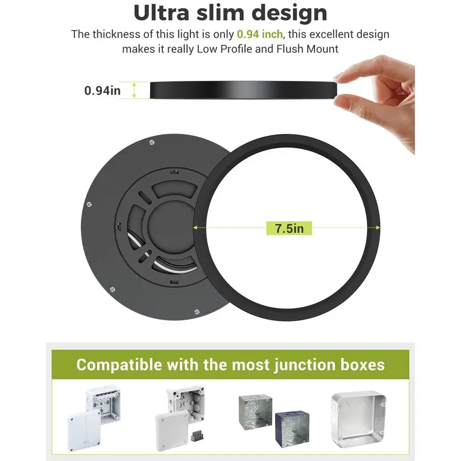 6PACK LED Flush Mount Ceiling Light, 3CCT Selectable 3000K4000K6500K 100W Equivalent Modern Kitchen Ceiling Light Fixture 15W 1