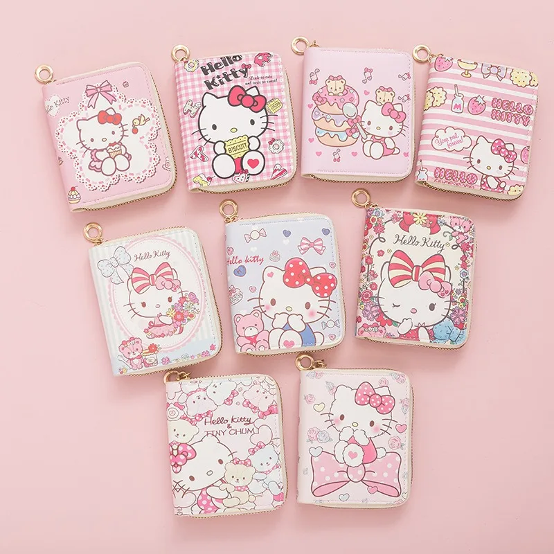 Sanrio Hello Kitty Wallet Bags Cartoon KT Cat Cute Folding PU Leather Card Bag Female Walle Girls Gifts