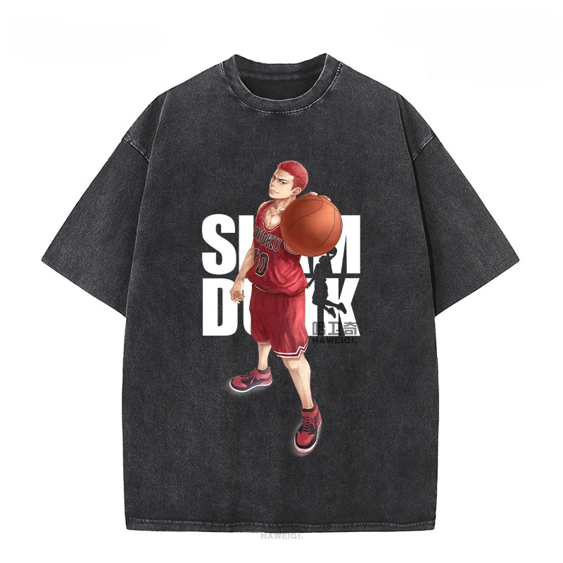 

Japanese Man Slam Dunk Master Vintage Sakuragi Hanamichi Flow Maple with Wash Water Short-sleeved T-shirt Street Street Shirt