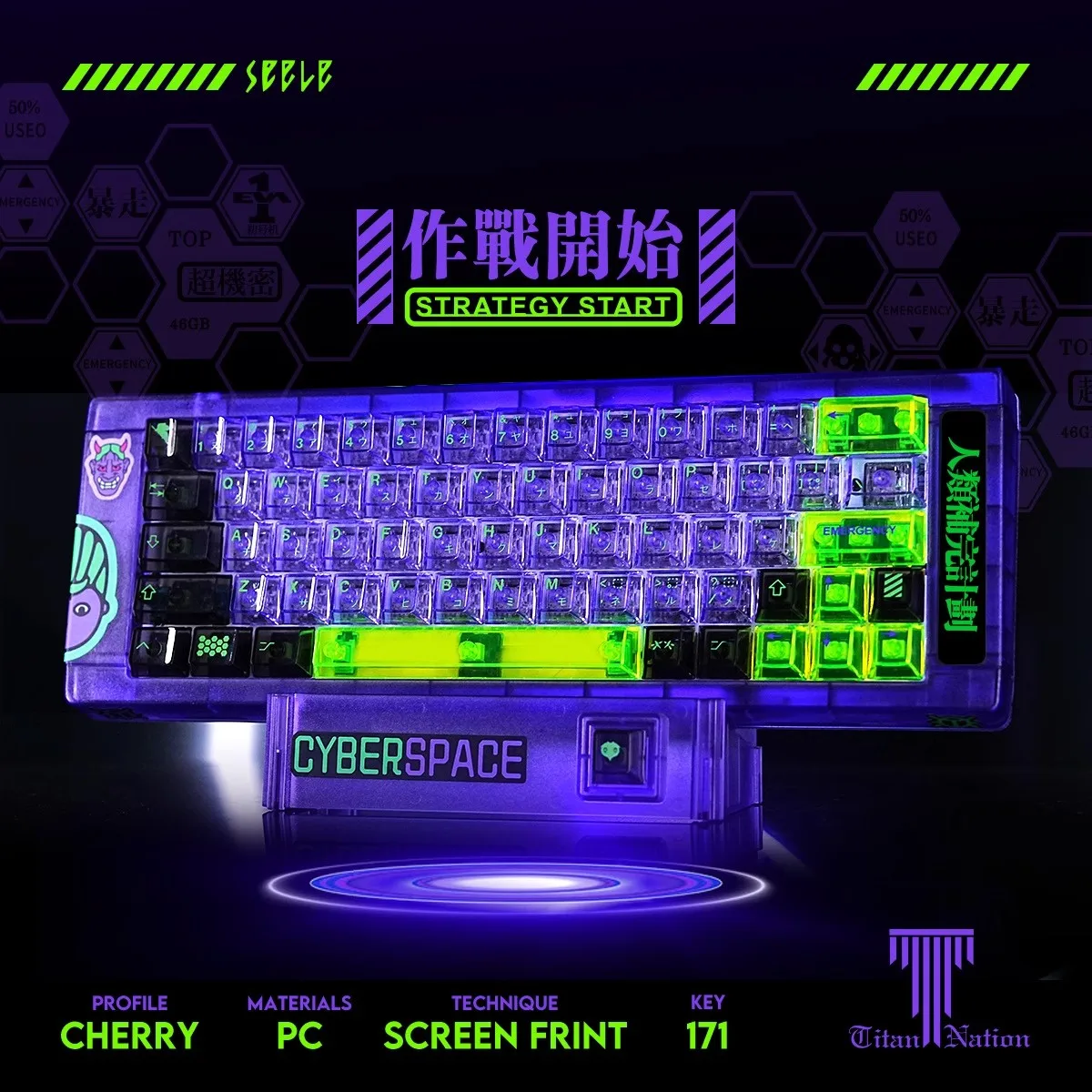 Titan Nation-Eva-01 Pbt Keycap Set, conjunto transparente, 171 chaves, resistente ao desgaste, fábrica original, altamente personalizado Keycaps Acessórios