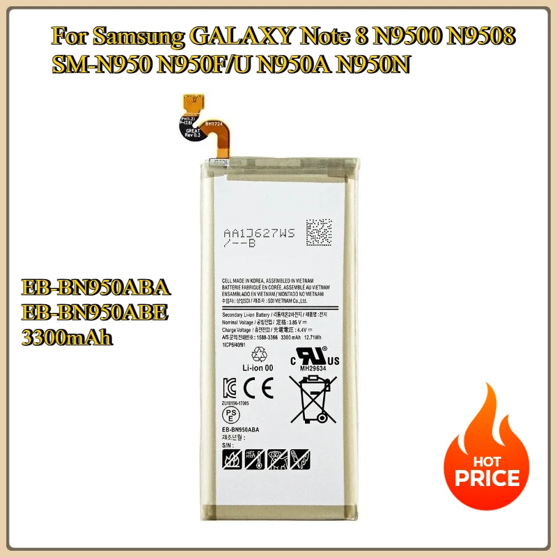 

Новый сменный аккумулятор для Samsung GALAXY Note 8 N9500 N9508 SM-N950 N950F/U N950A N950N EB-BN950ABA EB-BN950ABE3300 мАч аккумулятор
