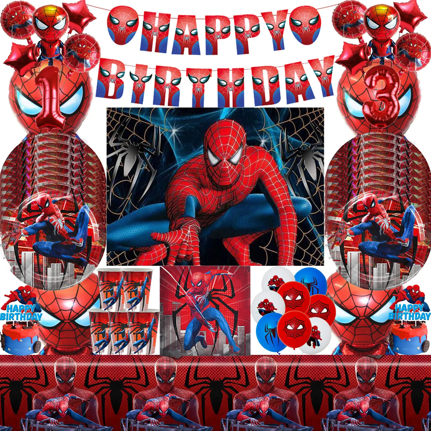 Red Spiderman Party Supplies Cup Plates Napkins Tablecloth Superhero Party Decoration For Boys Birthday Baby Shower Party Decor