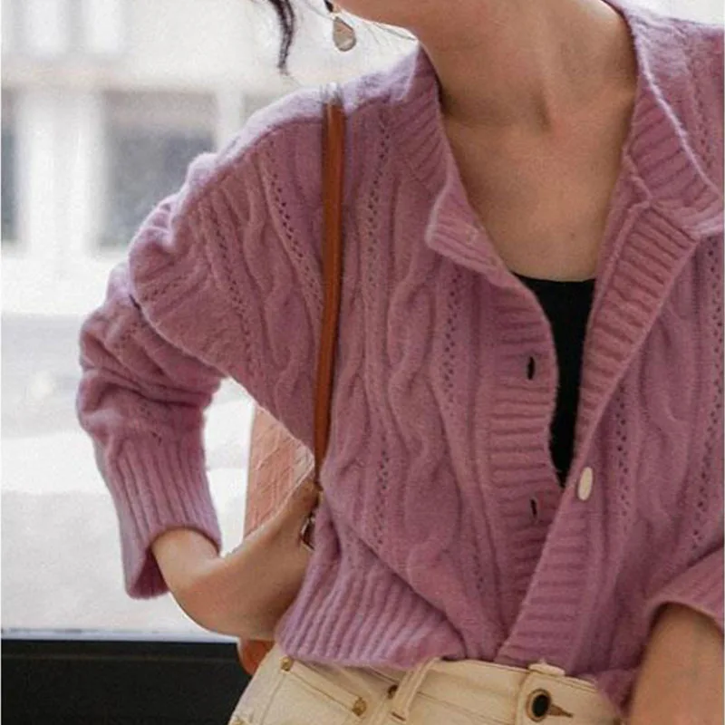 Vintage knitting Fried Dough Twists cardigan coat women\'s autumn and winter clothes loose wear lazy wind ins tide orange sweater