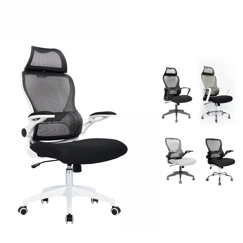 High Back Executive Office Task Chair Modern Style Adjustable Flip Arm Mesh Ergonomic Design Chrome Base Rotary