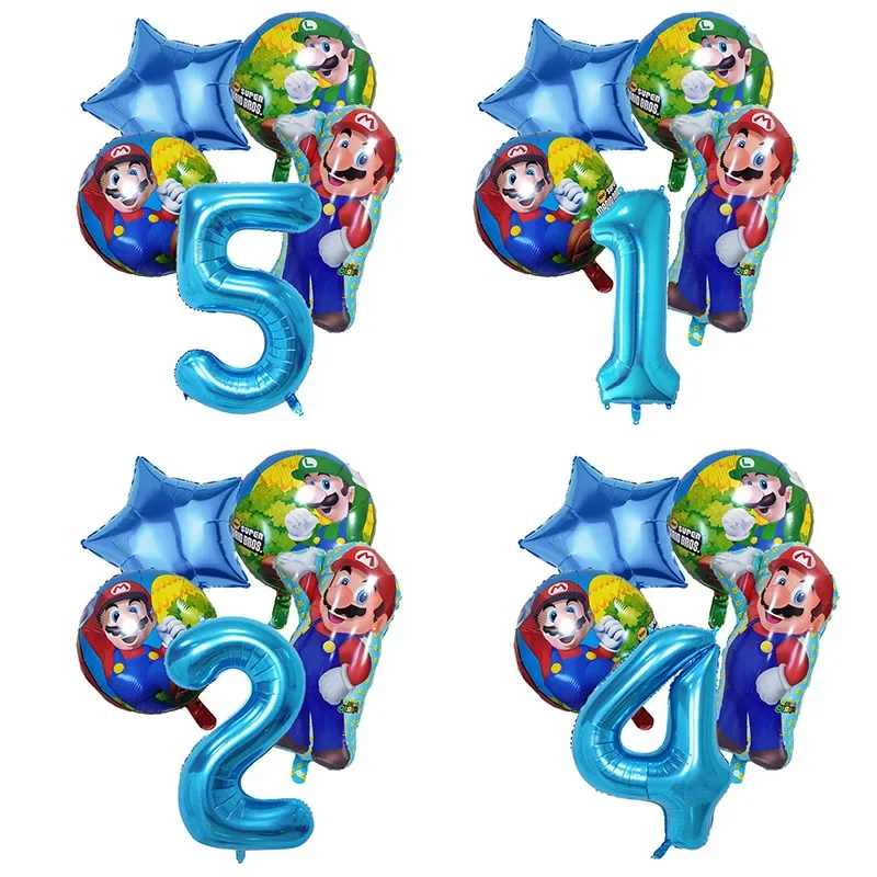 مجموعة بالونات أرقام عيد ميلاد سوبر ماريوس لتزيين الحفلات، بالونات من فيلم الألومنيوم، مستلزمات ديكور غرفة الأطفال، ملحقات الألعاب هدية