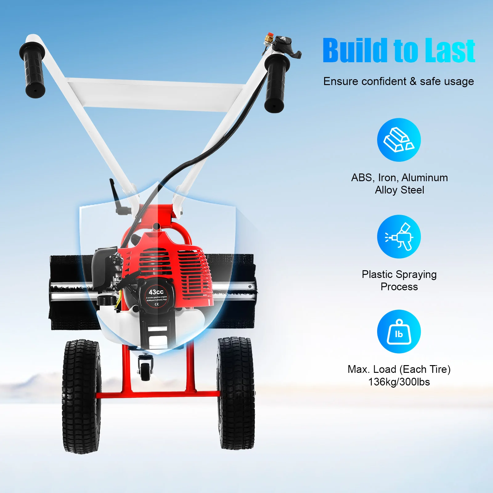 مكنسة ساحة العشب باللونين الأحمر والأسود ABS + حديد + ألومنيوم + فولاذ معدني - عملية رش بلاستيكية وقوة 1.7 حصان، عرض كنس 23.62 بوصة