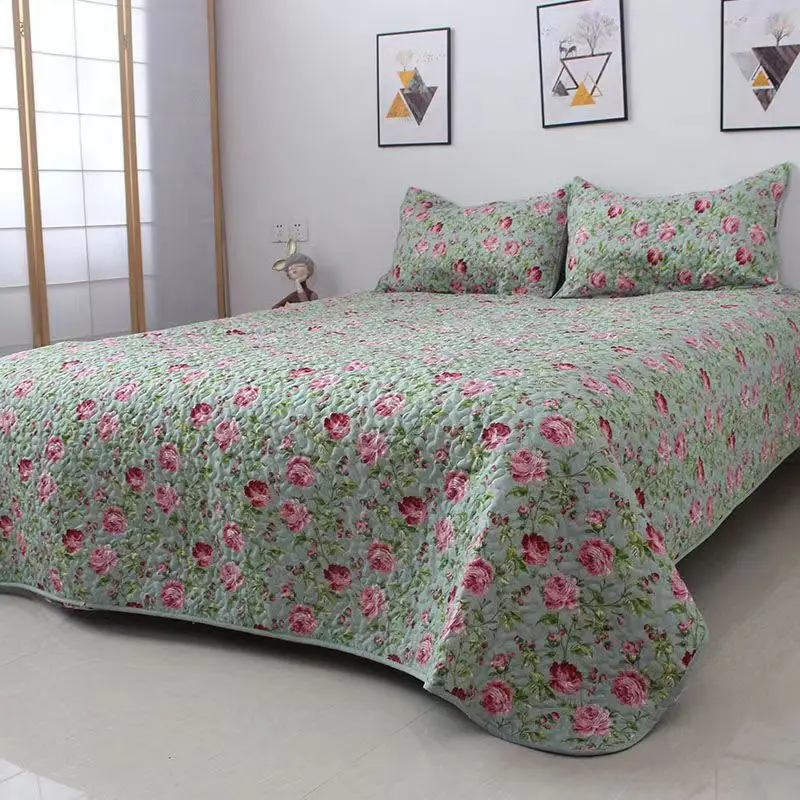 3Pcs Bedspread Set Washed Cotton Bed Cover Pillowcase Summer Quilt Twin Queen Coverlet Single Double Bed Sheet Printed Blanket