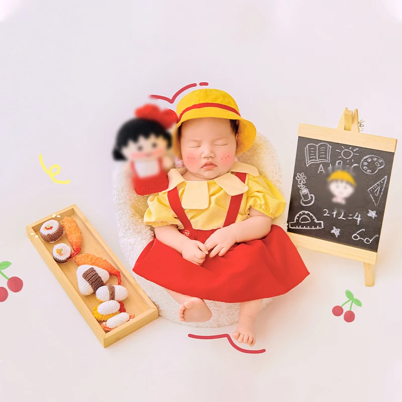 Fotografia per neonati Tema anime Personaggio dei cartoni animati giapponese Abito per bambole Puntelli per sushi Abito uniforme Accessori per fotografia per bambini